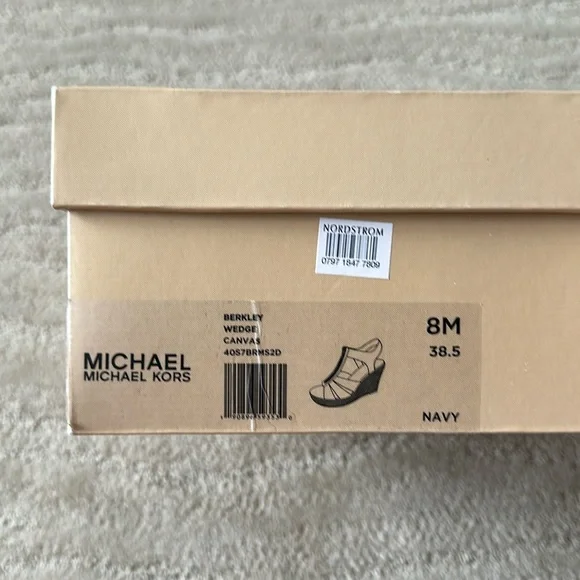 Michael Michael Kors Berkeley Blue Canvas Front Zip Espadrille Wedge Sandals 8M - Picture 15 of 16